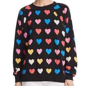 Wildfox Sweater Women XS Black Colorful Allover Mod Hearts Valentines Sweatshirt